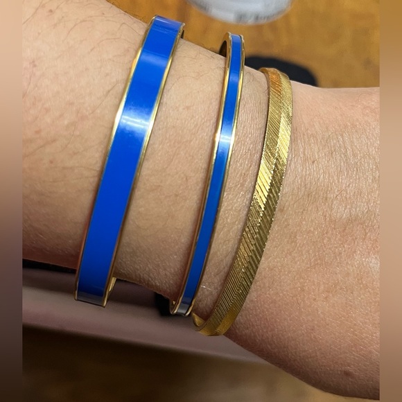 Monet set of 3 Blue and Gold tone Bangle Vintage - Picture 9 of 9